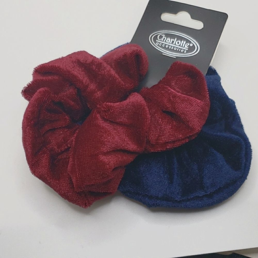 Navy blue burgundy Velvet scrunchie set